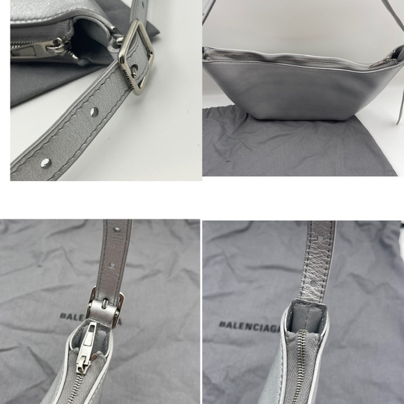 BALENCIAGA Silver Metallic calfskin Leather Mary-Kate Shoulder sling hobo Bag - Picture 7 of 11